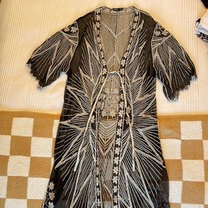 Black and white embroidered kimono
